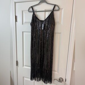 NWT Forever 21 Contemporary Black Sequin Fringe Dress Plus Sz 0X Gatsby Flapper